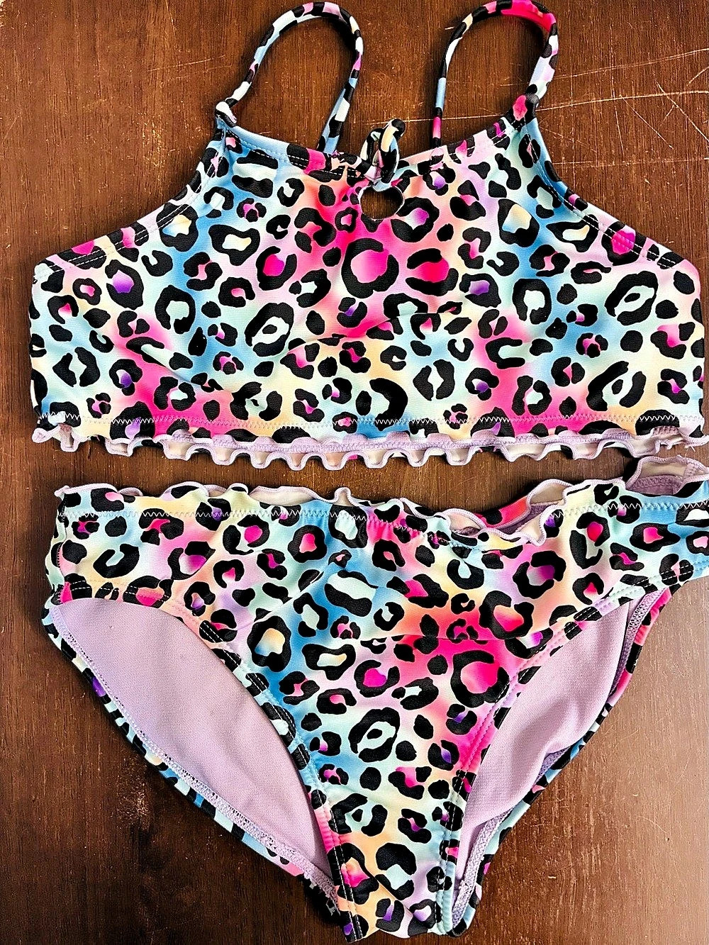 Wonder Nation Girls Leopard Print Bikini Pink & Blue Large Like New
